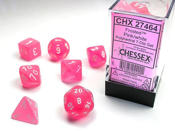 Polyhedral 7-Die Set Frosted - Pink/White - Super Retro