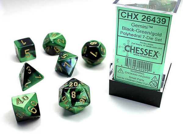 Polyhedral 7-Die Set Gemini - Black-Green/Gold - Super Retro