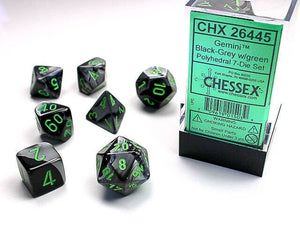 Polyhedral 7-Die Set Gemini - Black-Grey/Green - Super Retro