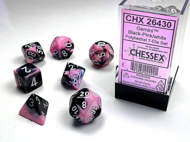 Polyhedral 7-Die Set Gemini - Black-Pink/White - Super Retro