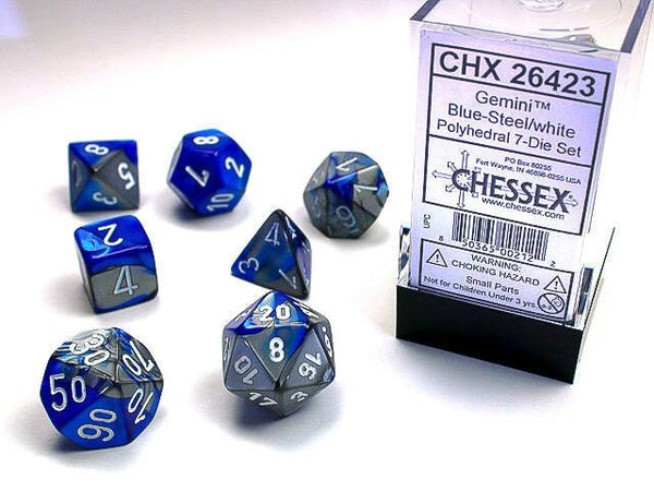 Polyhedral 7-Die Set Gemini - Blue-Steel/White - Super Retro