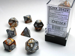 Polyhedral 7-Die Set Gemini - Copper-Steel/White - Super Retro