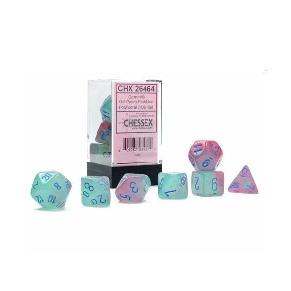 Polyhedral 7-Die Set Gemini - Gel Green-Pink/Blue - Super Retro