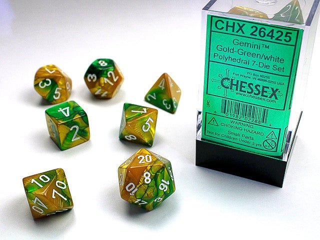 Polyhedral 7-Die Set Gemini - Gold-Green/White - Super Retro