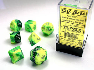 Polyhedral 7-Die Set Gemini - Green-Yellow/Silver - Super Retro