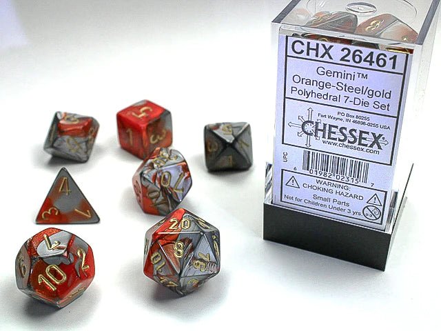 Polyhedral 7-Die Set Gemini - Orange-Steel/Gold - Super Retro