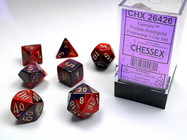 Polyhedral 7-Die Set Gemini - Purple-Red/Gold - Super Retro