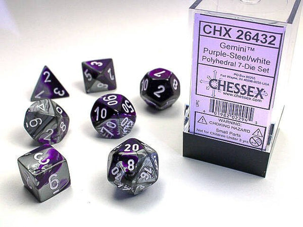 Polyhedral 7-Die Set Gemini - Purple-Steel/White - Super Retro