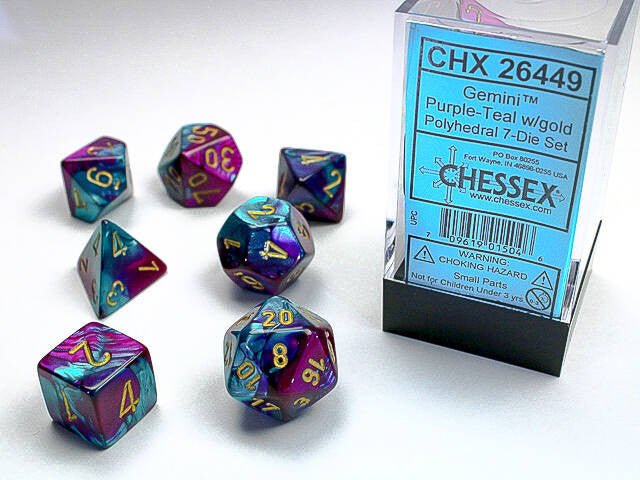 Polyhedral 7-Die Set Gemini - Purple-Teal/Gold - Super Retro