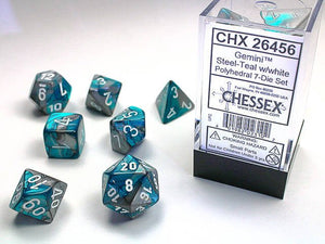 Polyhedral 7-Die Set Gemini - Steel-Teal/White - Super Retro