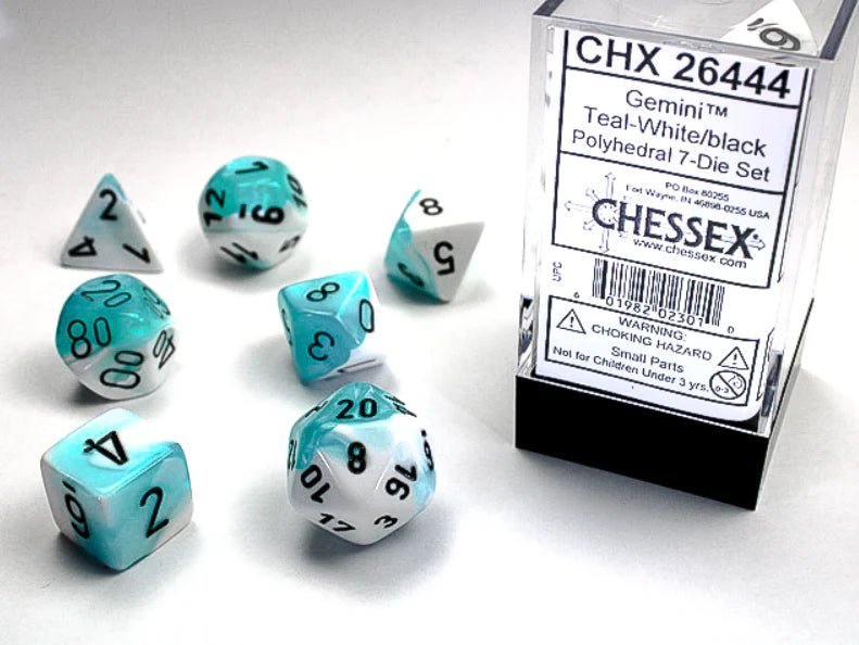 Polyhedral 7-Die Set Gemini - Teal-White/Black - Super Retro