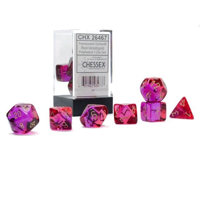 Polyhedral 7-Die Set Gemini - Translucent Red-Violet/Gold - Super Retro