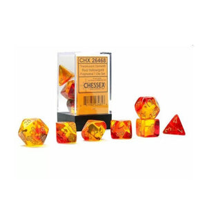 Polyhedral 7-Die Set Gemini - Translucent Red-Yellow/Gold - Super Retro