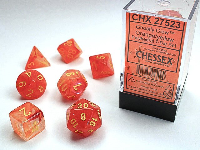 Polyhedral 7-Die Set Ghostly Glow - Orange/Yellow - Super Retro