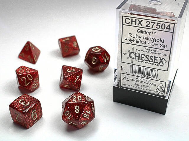 Polyhedral 7-Die Set Glitter - Ruby/Gold - Super Retro