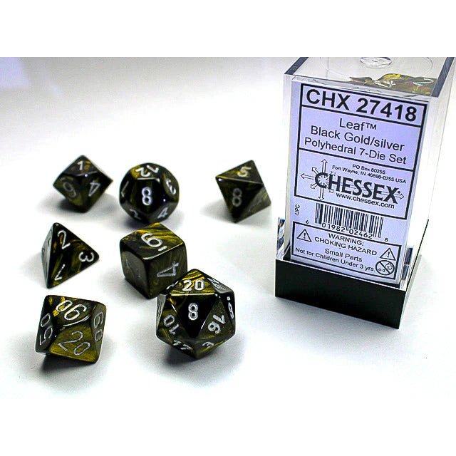 Polyhedral 7-Die Set Leaf - Black Gold/Silver - Super Retro