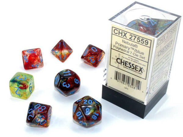 Polyhedral 7-Die Set Nebula - Primary/Blue - Super Retro