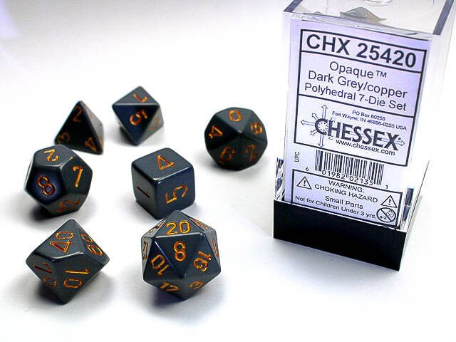 Polyhedral 7-Die Set Opaque - Dark Grey/Copper - Super Retro