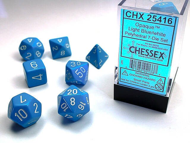 Polyhedral 7-Die Set Opaque - Light Blue/White - Super Retro