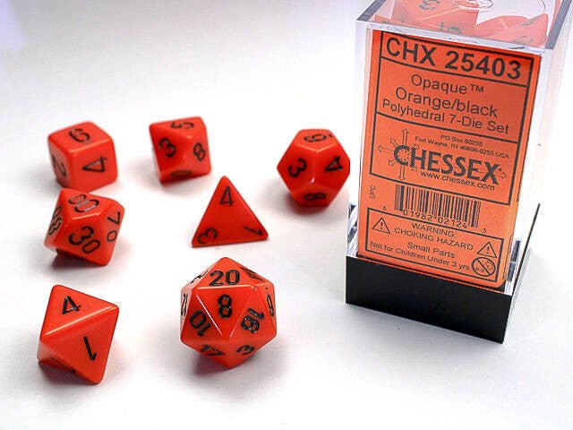 Polyhedral 7-Die Set Opaque - Orange/Black - Super Retro