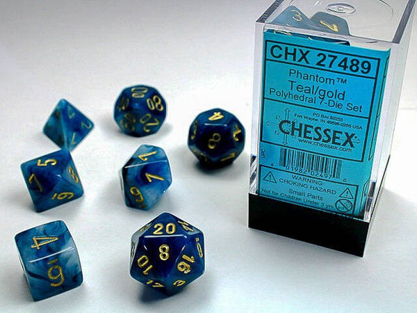 Polyhedral 7-Die Set Phantom - Teal/Gold - Super Retro