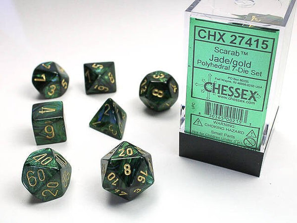 Polyhedral 7-Die Set Scarab - Jade/Gold - Super Retro