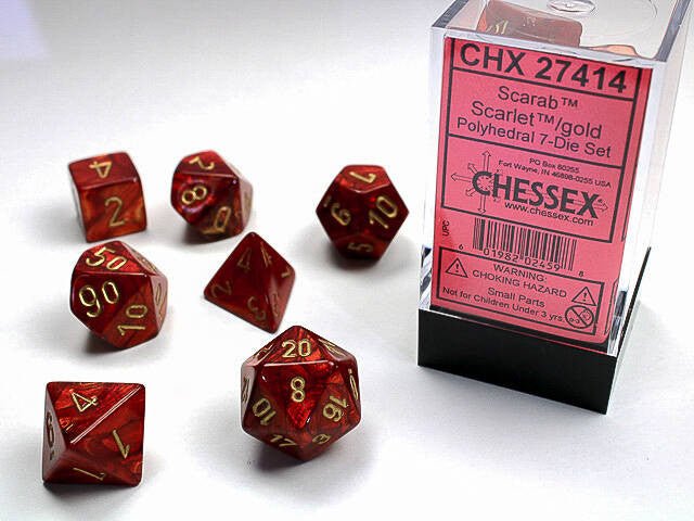 Polyhedral 7-Die Set Scarab - Scarlet/Gold - Super Retro