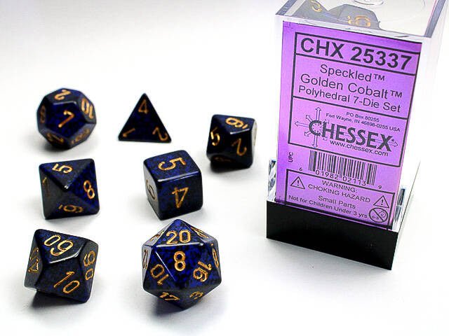 Polyhedral 7-Die Set Speckled - Golden Cobalt - Super Retro