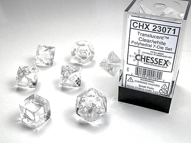 Polyhedral 7-Die Set Translucent - Clear/White - Super Retro