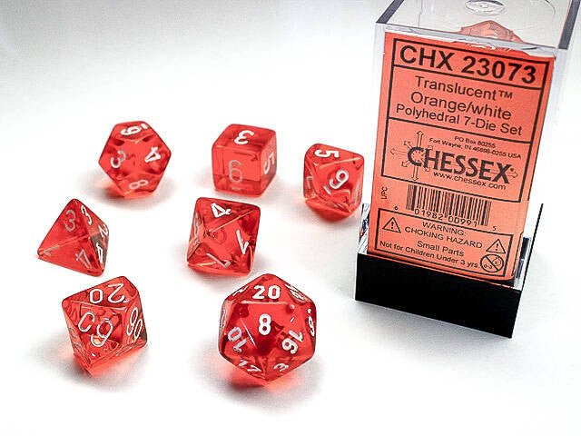 Polyhedral 7-Die Set Translucent - Orange/White - Super Retro