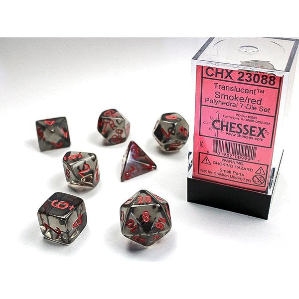 Polyhedral 7-Die Set Translucent - Smoke/Red - Super Retro