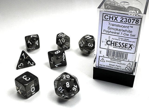 Polyhedral 7-Die Set Translucent - Smoke/White - Super Retro