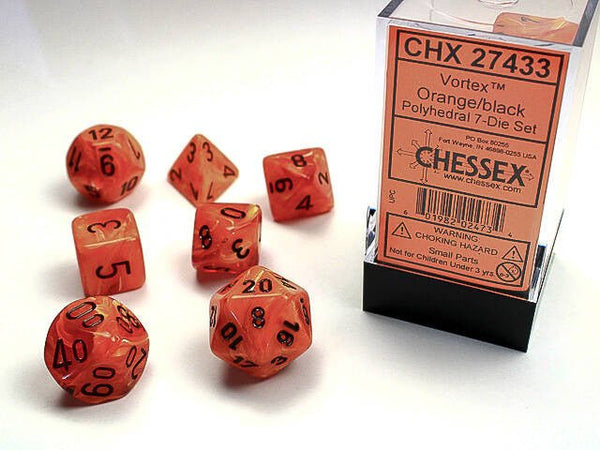 Polyhedral 7-Die Set Vortex - Orange/Black - Super Retro